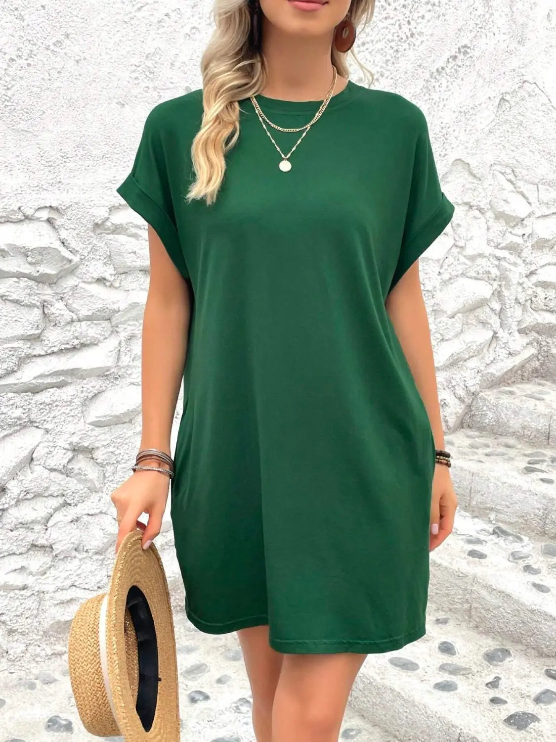 Round Neck Short Sleeve Mini Dress Trendsi