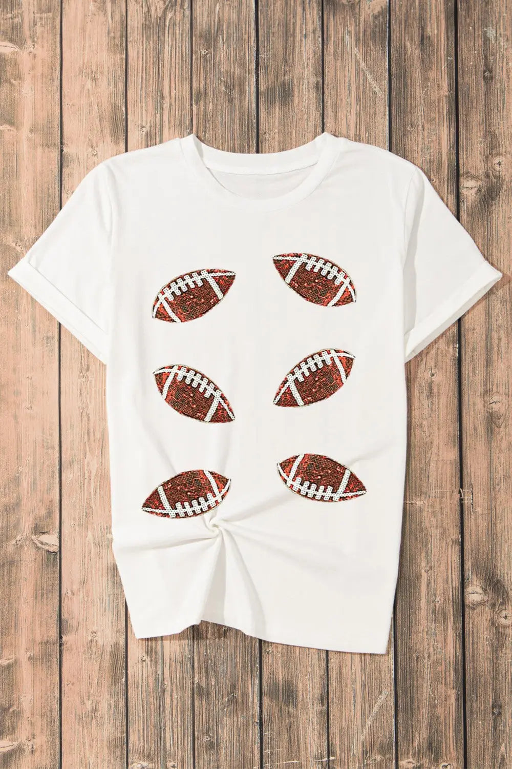 Sequin Football Round Neck Short Sleeve T-Shirt Trendsi