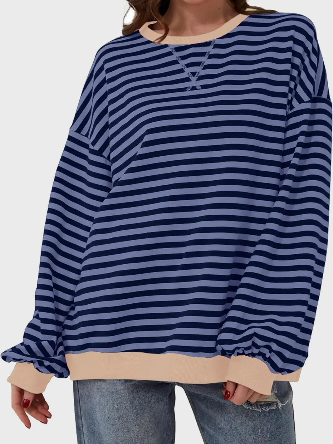 Contrast Striped Long Sleeve Sweatshirt Trendsi