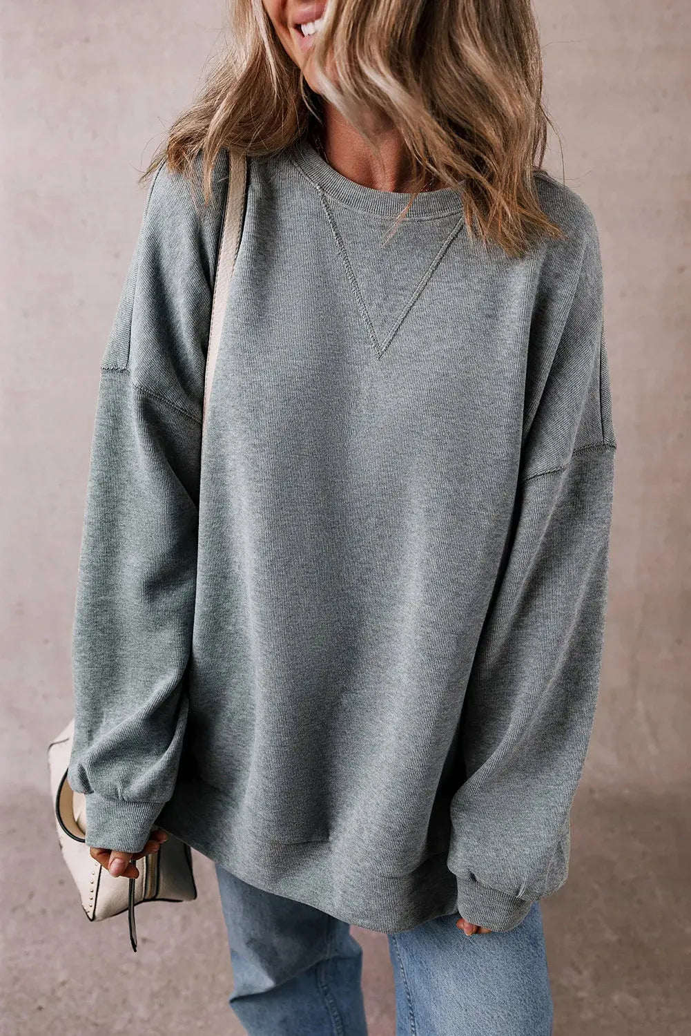 Slit Round Neck Long Sleeve Sweatshirt Trendsi