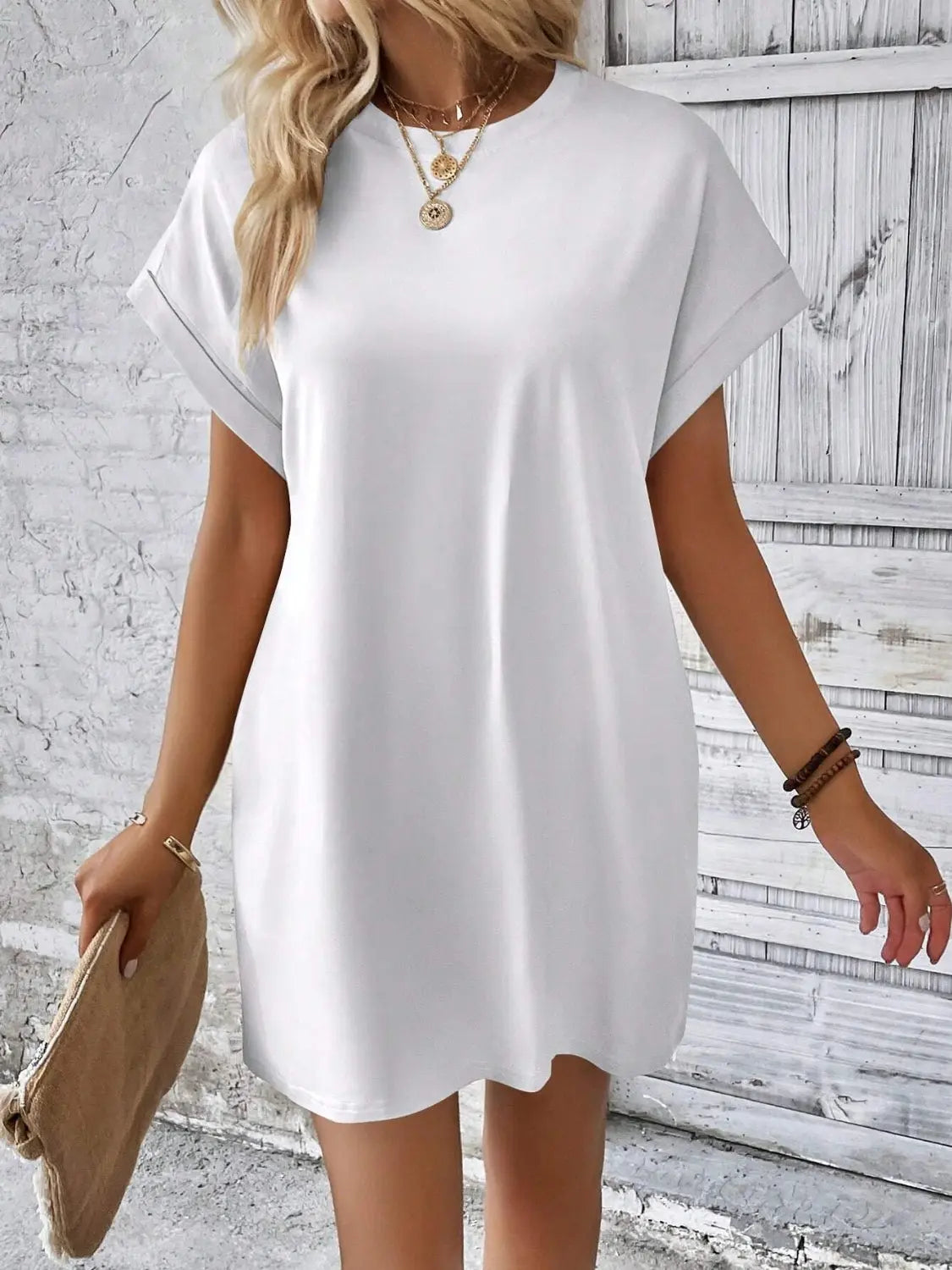 Round Neck Short Sleeve Mini Dress Trendsi