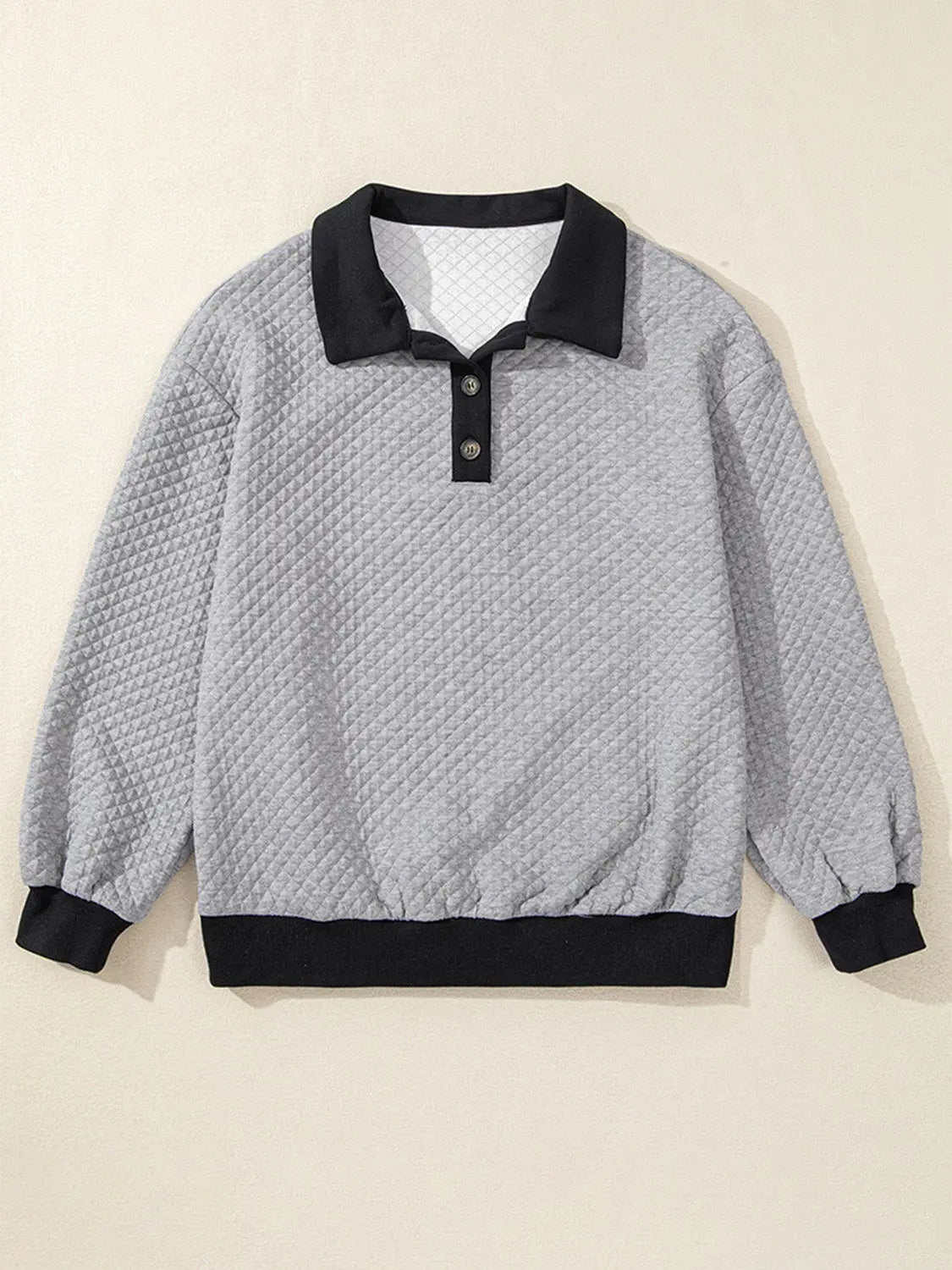 Texture Quarter Button Long Sleeve Sweatshirt Trendsi