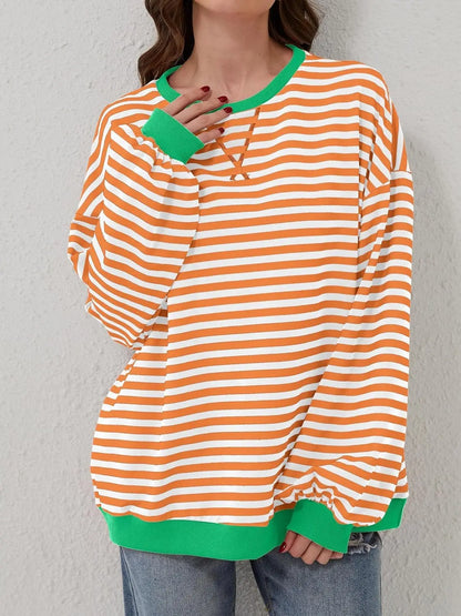 Contrast Striped Long Sleeve Sweatshirt Trendsi