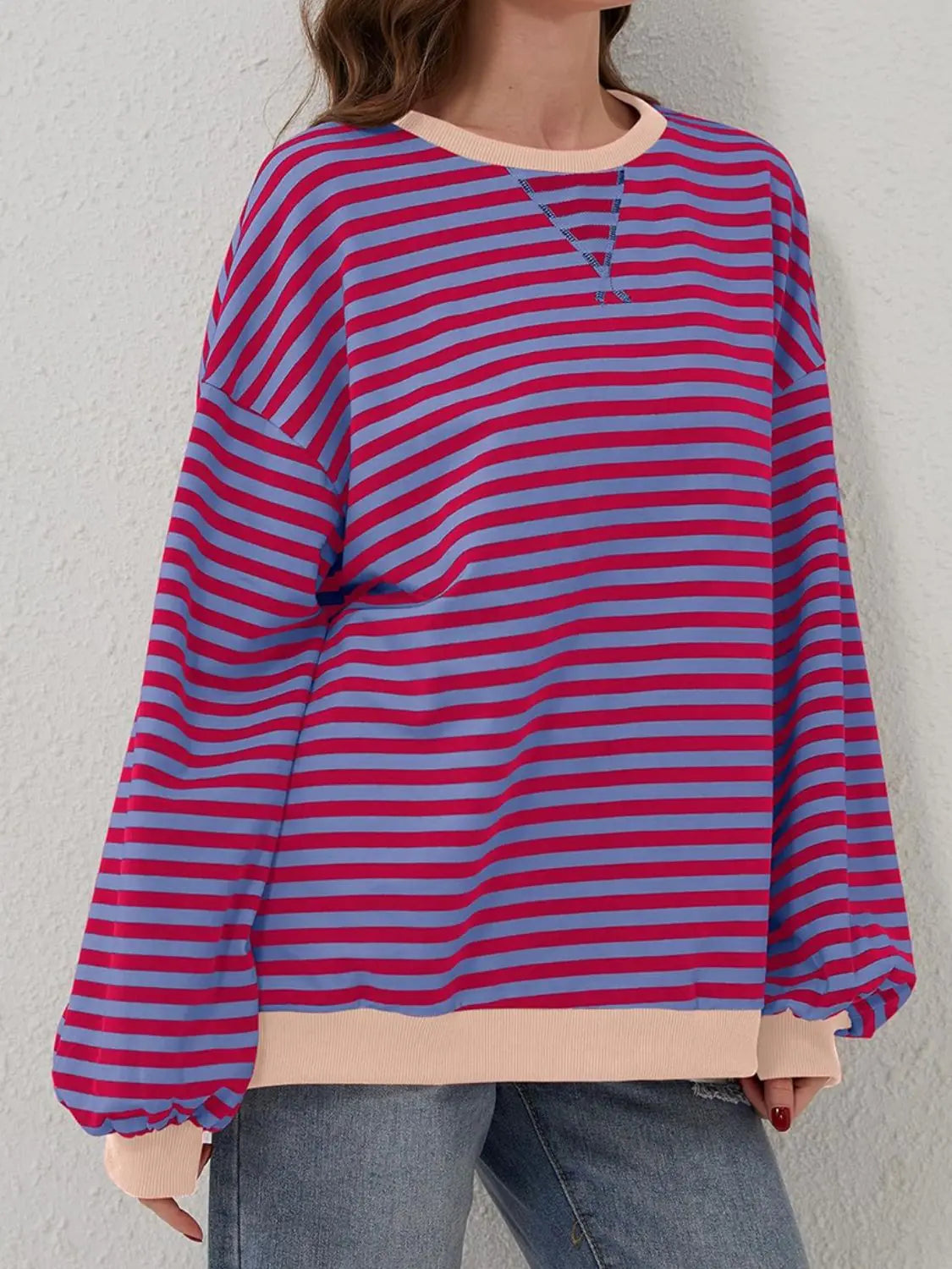 Striped Round Neck Long Sleeve T-Shirt Trendsi