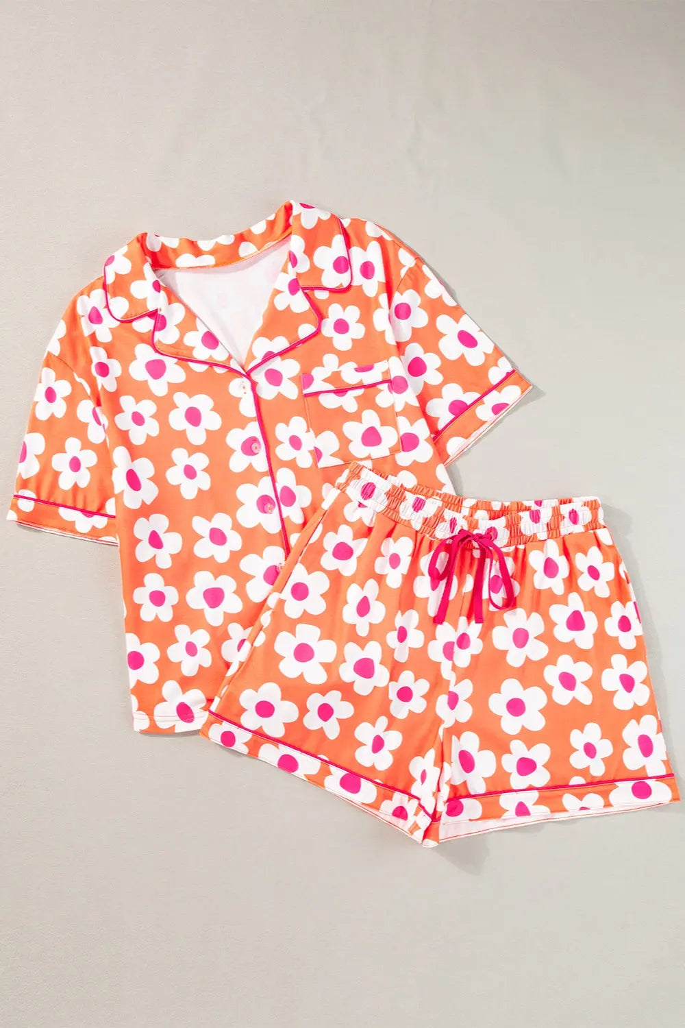 Pocketed Flower Half Sleeve Top and Shorts Lounge Set Trendsi