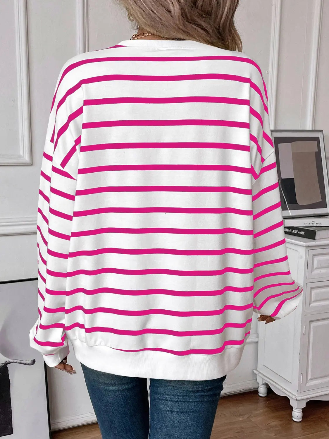 Striped Round Neck Long Sleeve Sweatshirt Trendsi