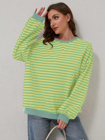 Contrast Striped Long Sleeve Sweatshirt Trendsi