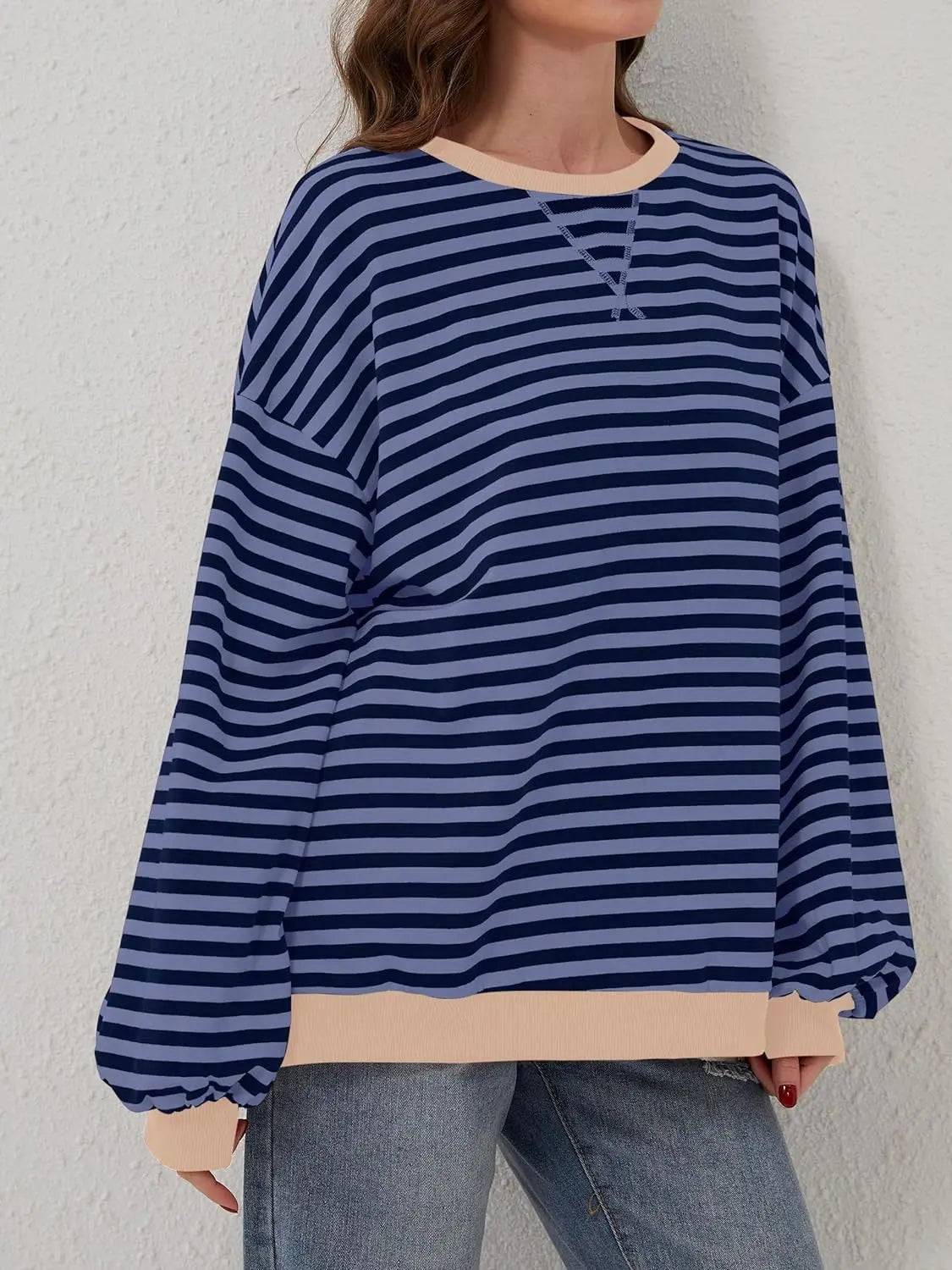 Contrast Striped Long Sleeve Sweatshirt Trendsi