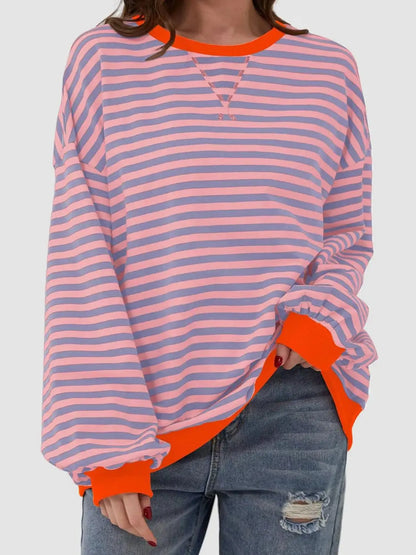 Striped Round Neck Long Sleeve T-Shirt Trendsi