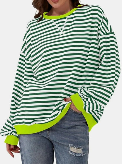 Striped Round Neck Long Sleeve T-Shirt Trendsi