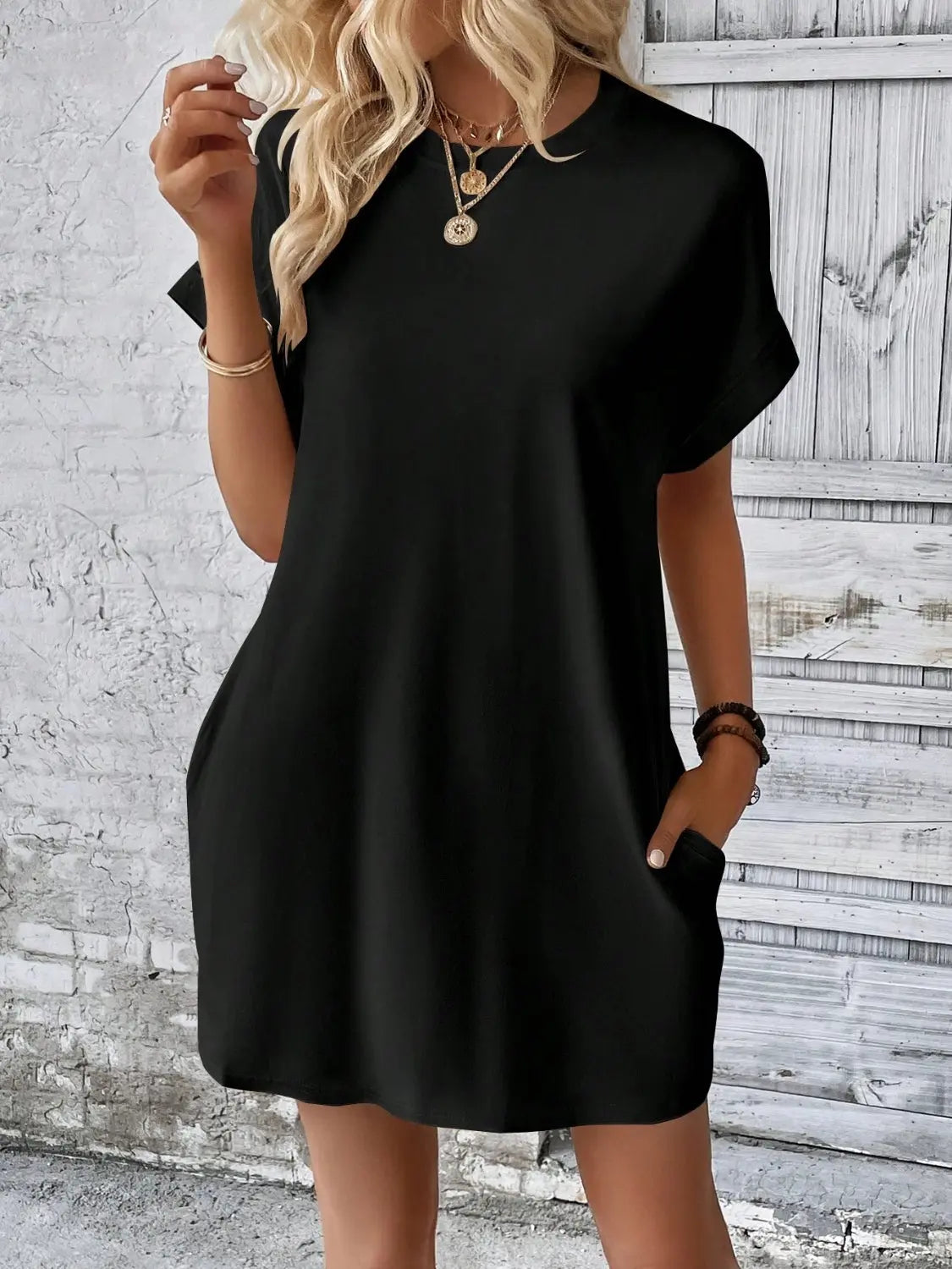 Round Neck Short Sleeve Mini Dress Trendsi