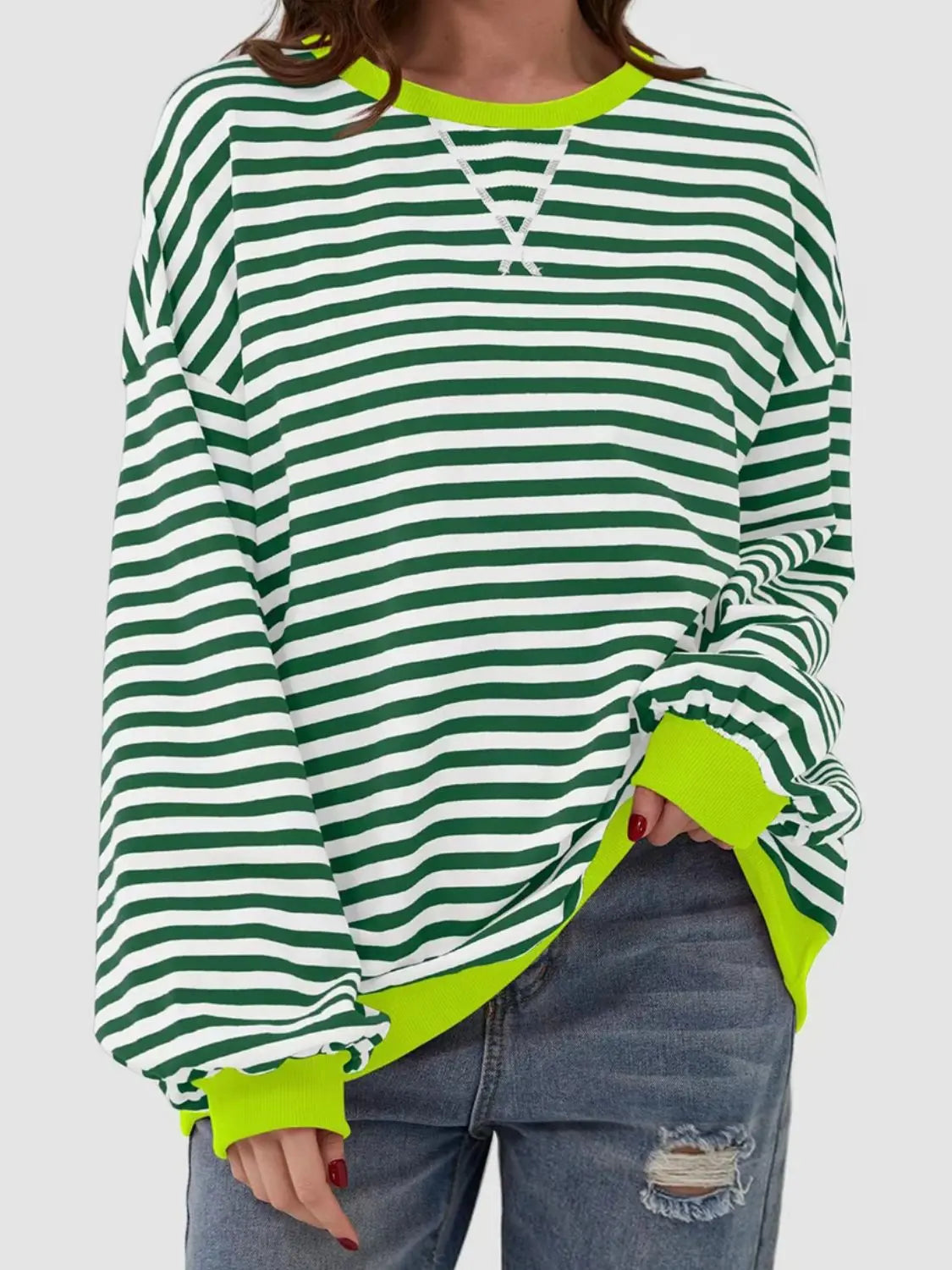 Striped Round Neck Long Sleeve T-Shirt Trendsi