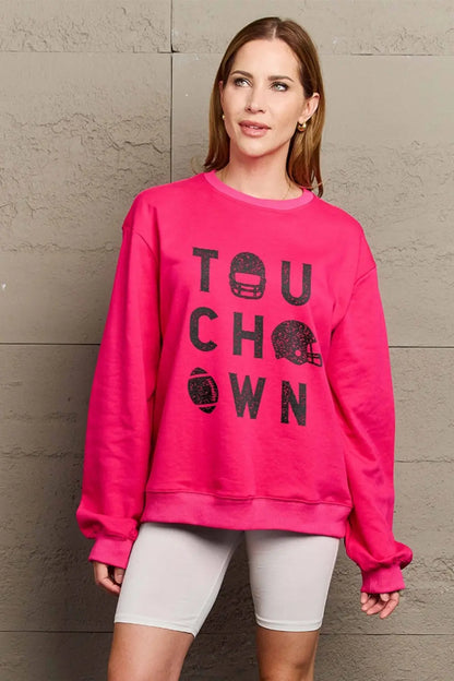 Simply Love Full Size TOUCHDOWN Long Sleeve Sweatshirt Trendsi