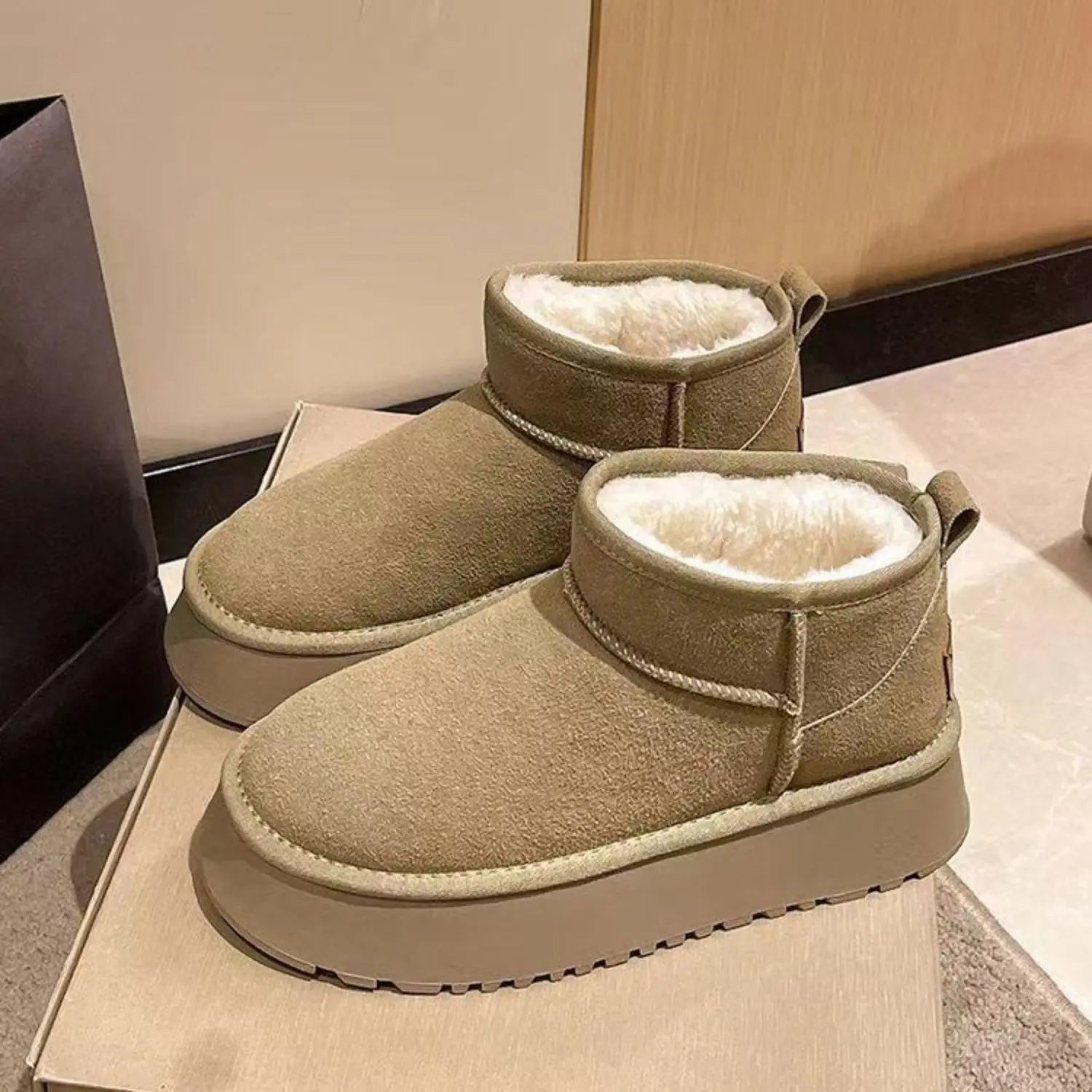 Fleece Lined Chunky Platform Mini Boots Trendsi