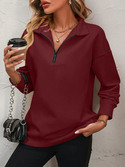 Mandy Zip-Up Dropped Shoulder Sweatshirt Trendsi