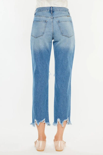 Kancan Distressed Frayed Hem Cropped Jeans Trendsi