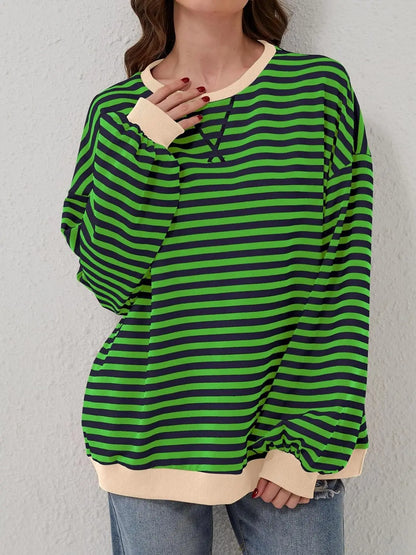 Contrast Striped Long Sleeve Sweatshirt Trendsi