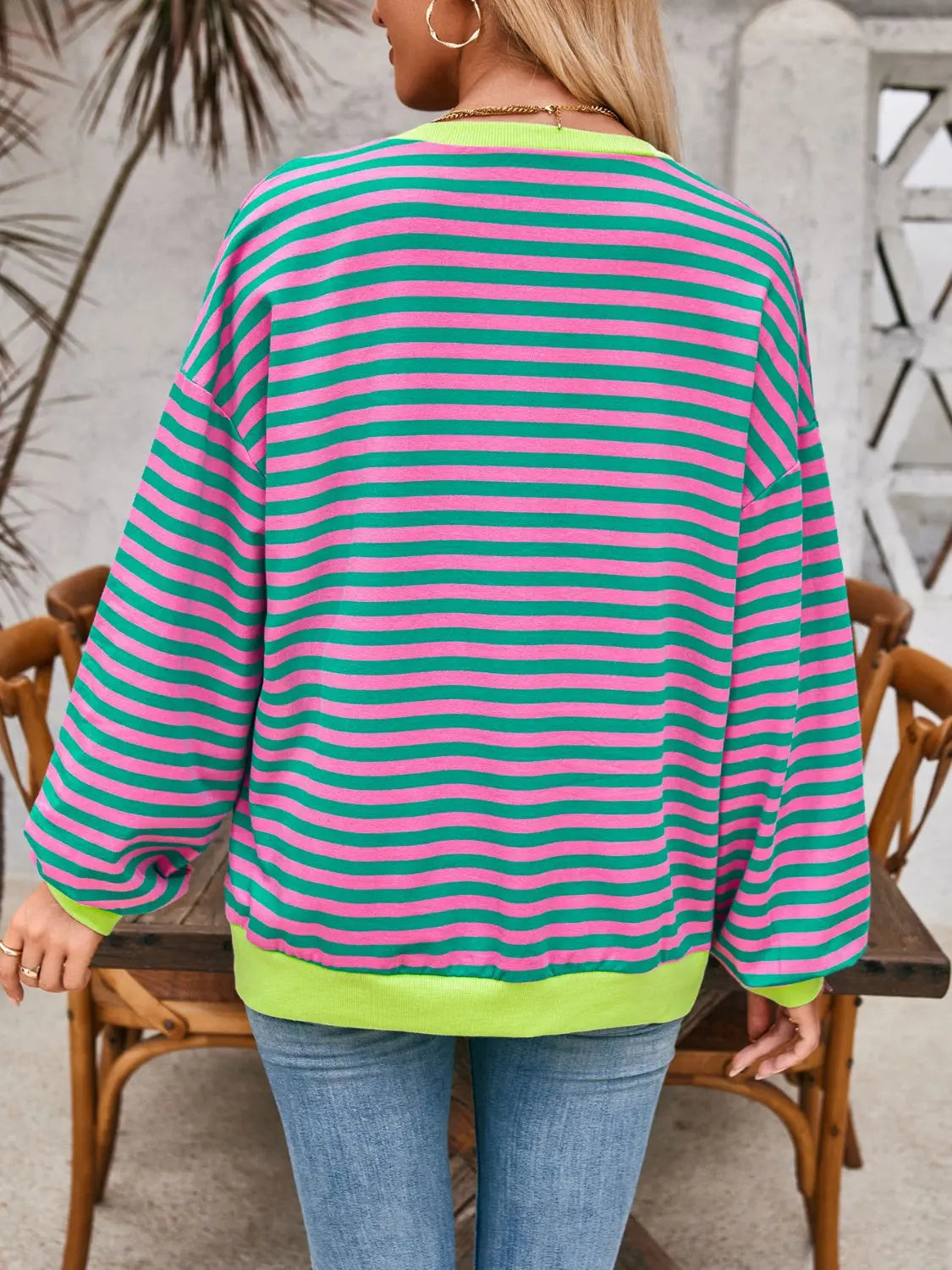 Contrast Striped Long Sleeve Sweatshirt Trendsi