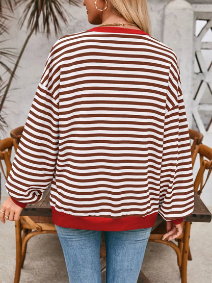 Contrast Striped Long Sleeve Sweatshirt Trendsi