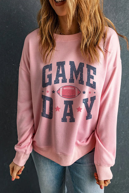 GAME DAY Round Neck Long Sleeve Sweatshirt Trendsi