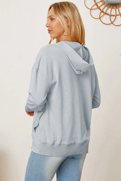 Half Snap Dropped Shoulder Hoodie Trendsi