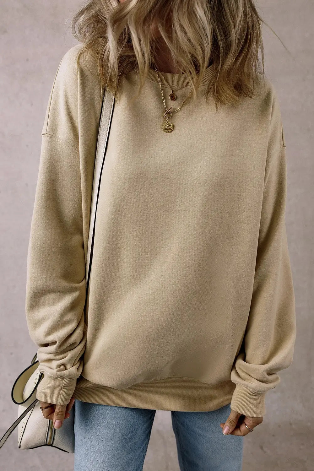 Round Neck Long Sleeve Sweatshirt Trendsi