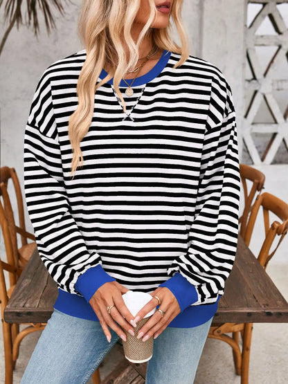 Contrast Striped Long Sleeve Sweatshirt Trendsi