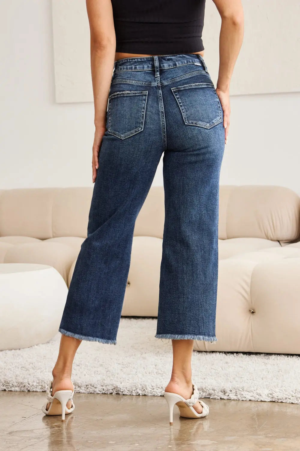 RFM Full Size Tummy Control High Waist Raw Hem Jeans Trendsi