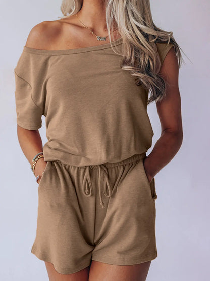 Single Shoulder Short Sleeve Romper Trendsi