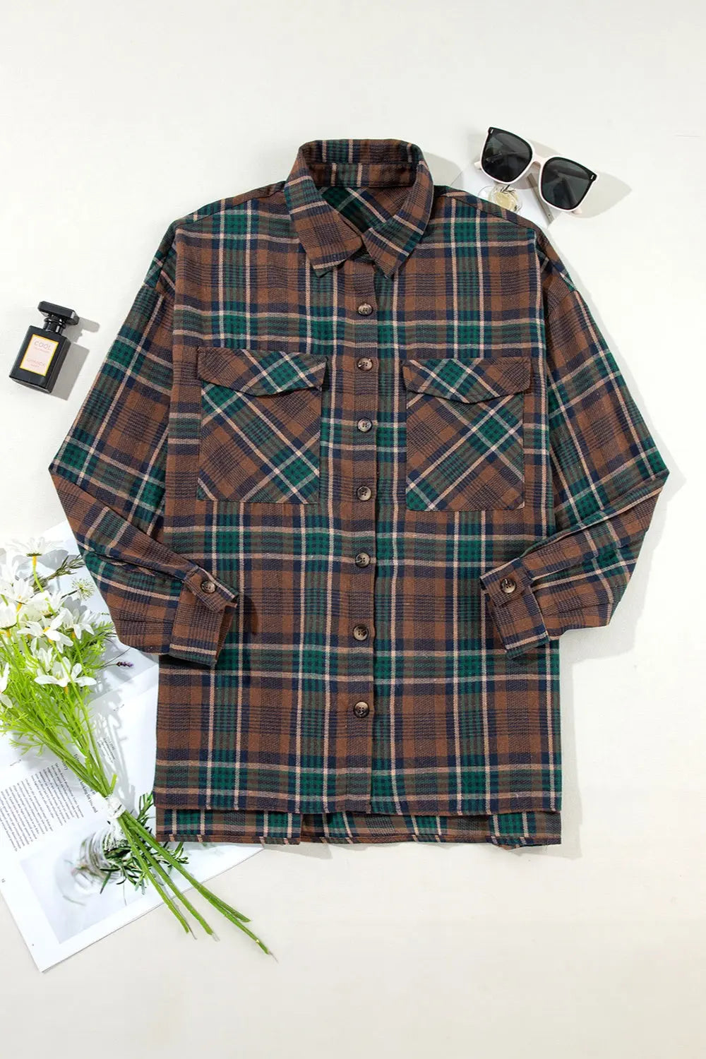 Plaid Button Up Long Sleeve Jacket Trendsi