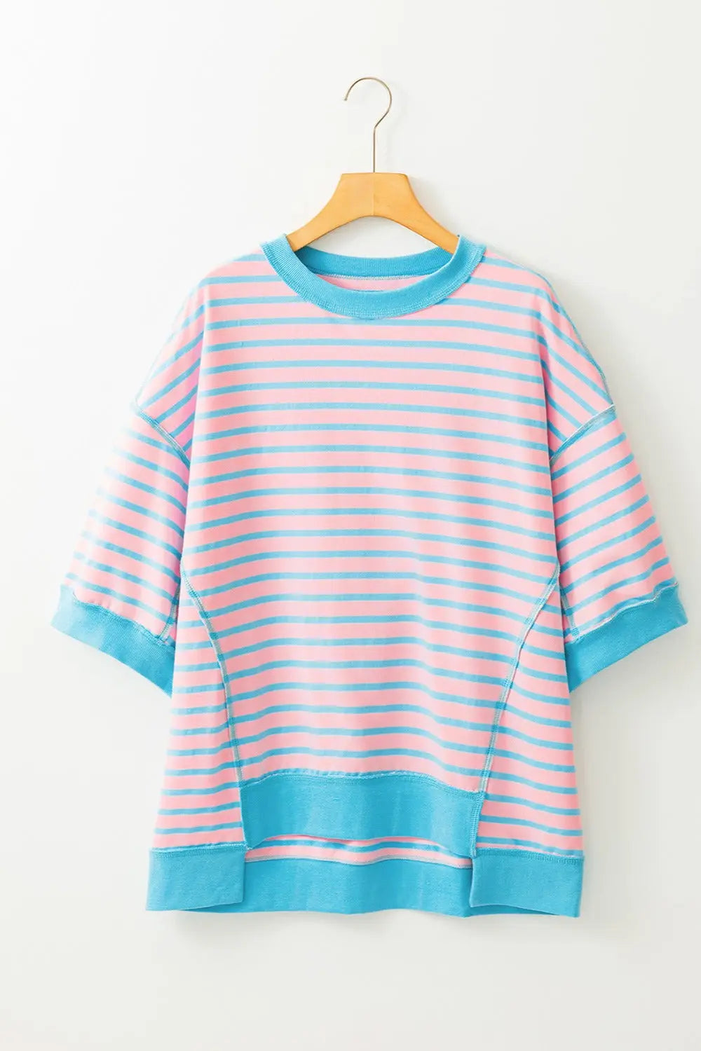 Striped Round Neck Half Sleeve T-Shirt Trendsi