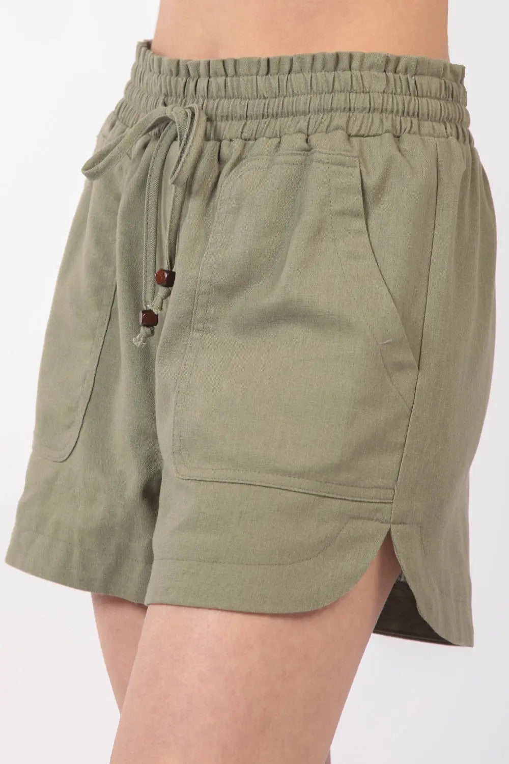 VERY J Drawstring Elastic Waist Linen Shorts Trendsi