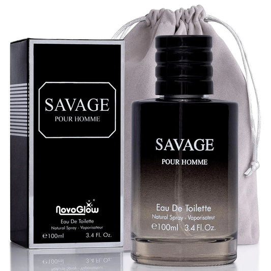 Savage for Men 3.4 Oz Men's Eau De Toilette Spray Refreshing & Warm Masculine Scent for Daily Use Men's Casual Cologne Includes NovoGlow Carrying Pouch Smell Fresh All Day A Gift for Any Occasion Trendsetter Express