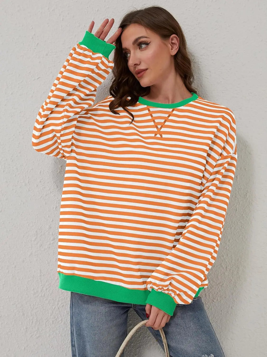 Contrast Striped Long Sleeve Sweatshirt Trendsi