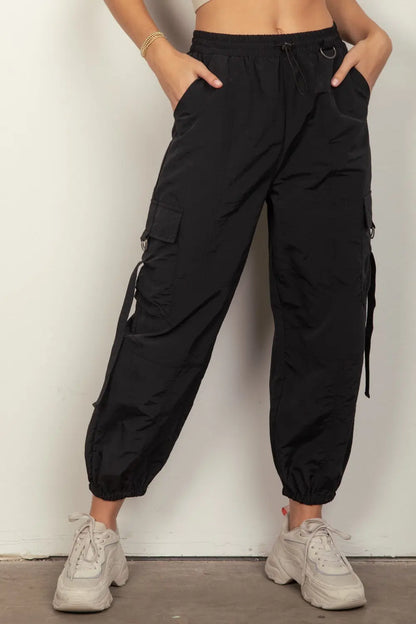 VERY J Elastic Waist Woven Cargo Pants Trendsi