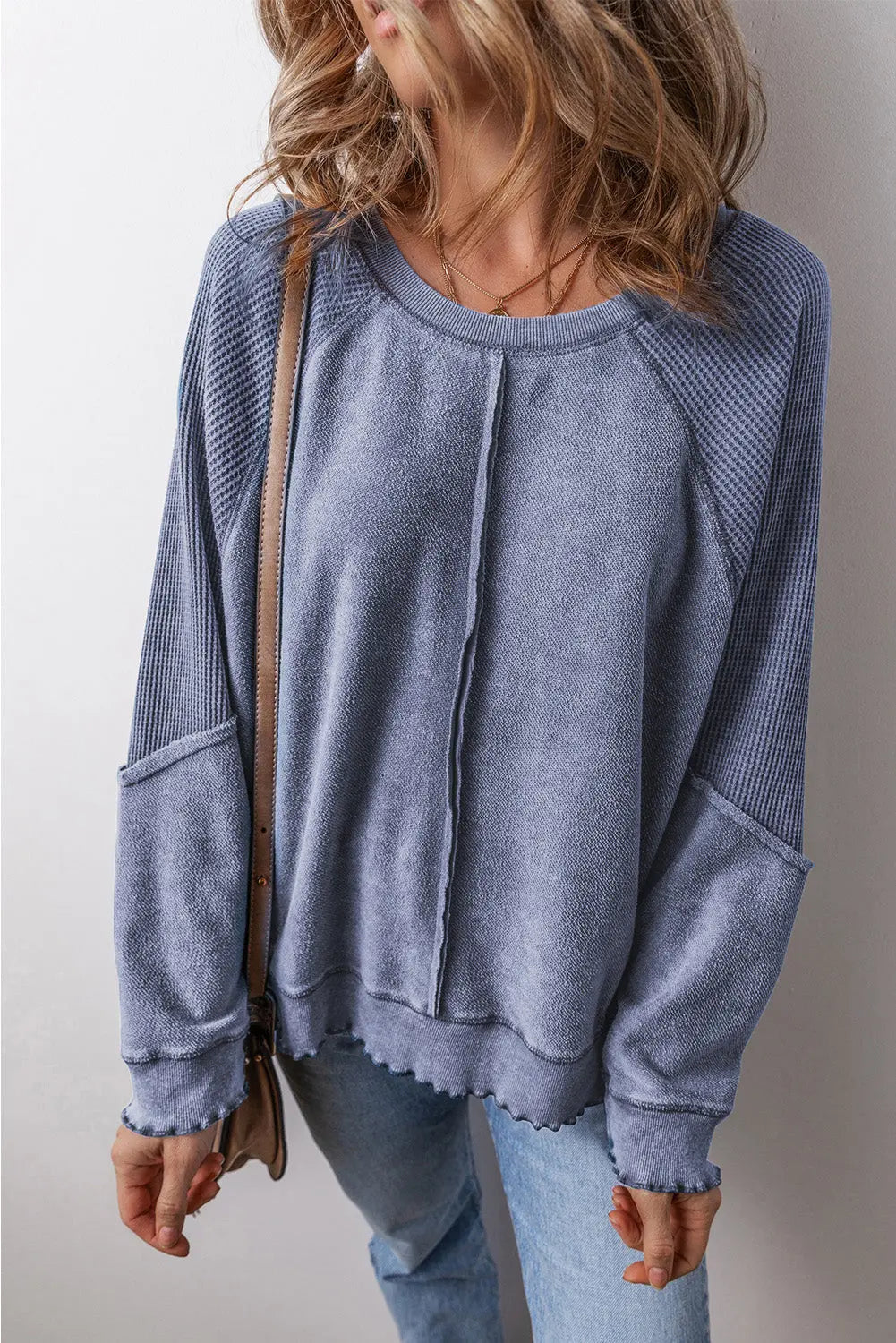 Round Neck Long Sleeve Sweatshirt Trendsi