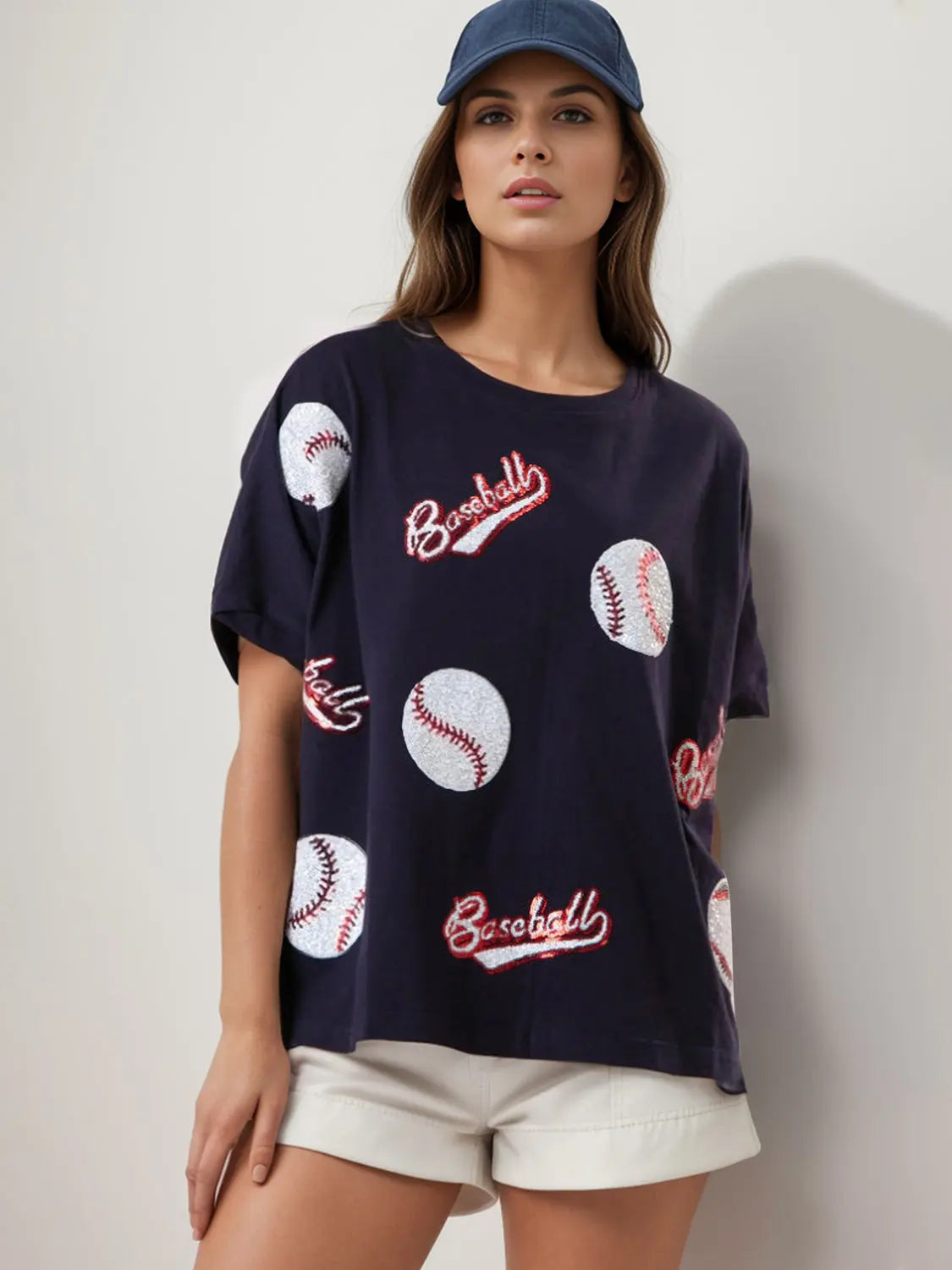 Baseball Round Neck Half Sleeve T-Shirt Trendsi