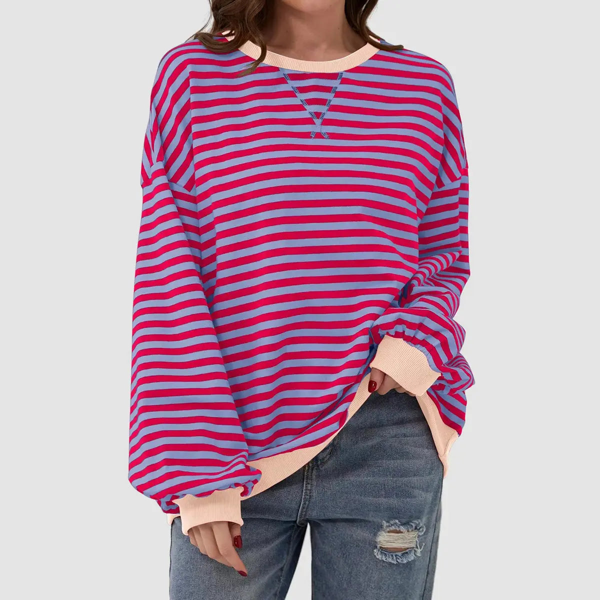 Striped Round Neck Long Sleeve T-Shirt Trendsi