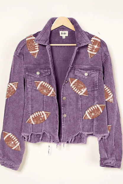 BiBi Football Sequin Embroidery Washed Corduroy Jacket Trendsi