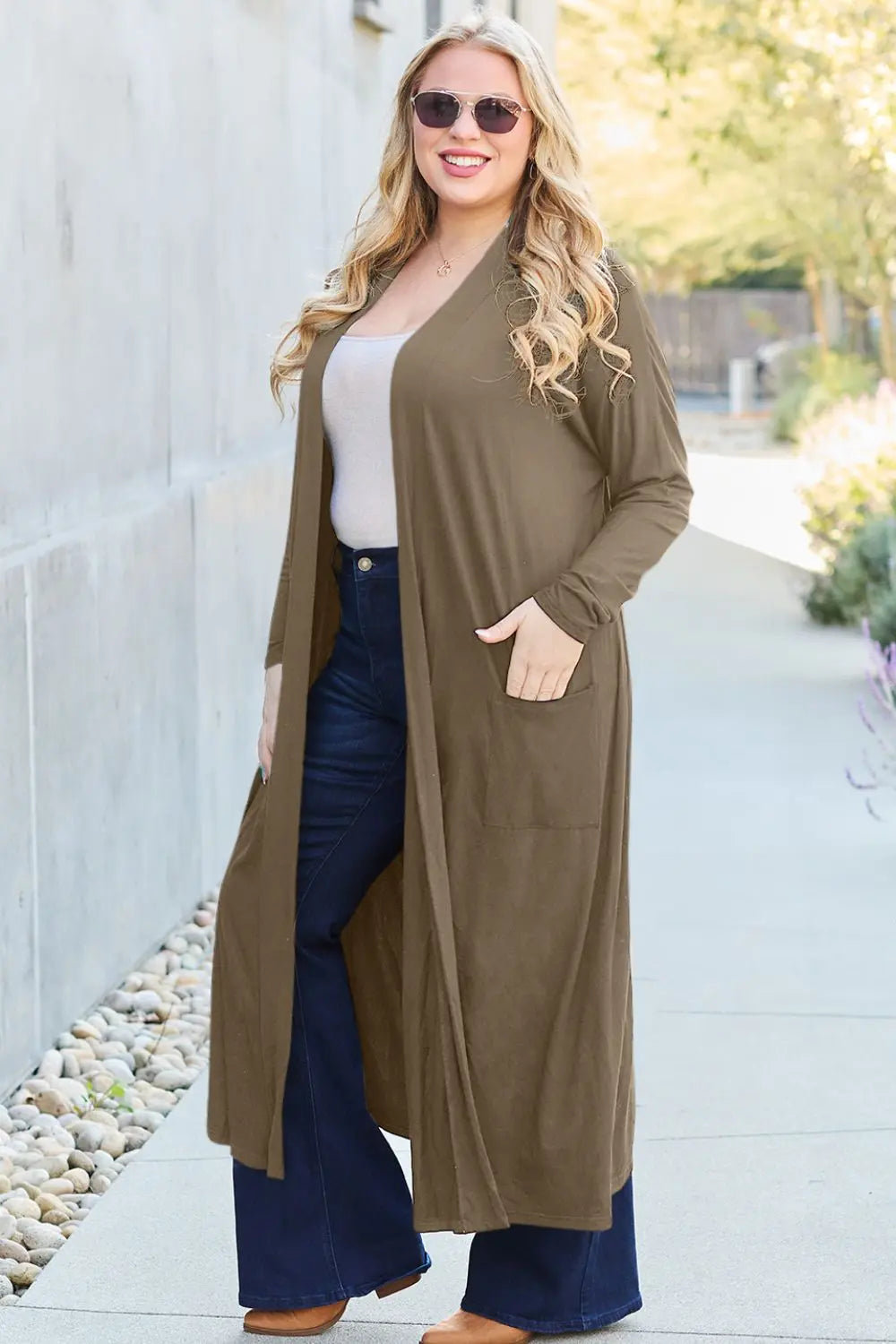 Basic Bae Full Size Open Front Long Sleeve Cover Up Trendsi