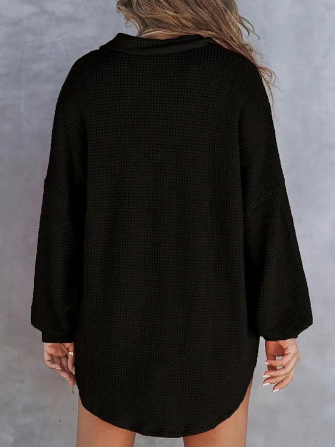 Waffle-Knit Dropped Shoulder Long Sleeve Sweatshirt Trendsi