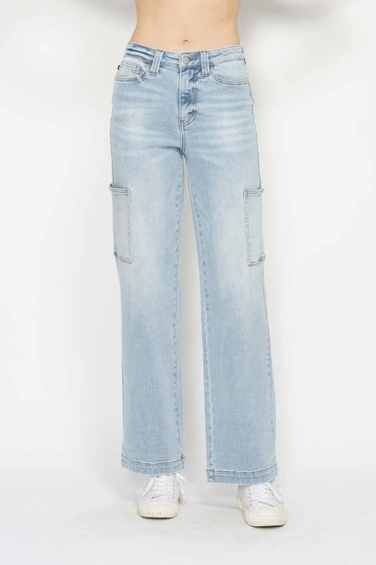 Judy Blue Full Size High Waist Straight Cargo Jeans Trendsi