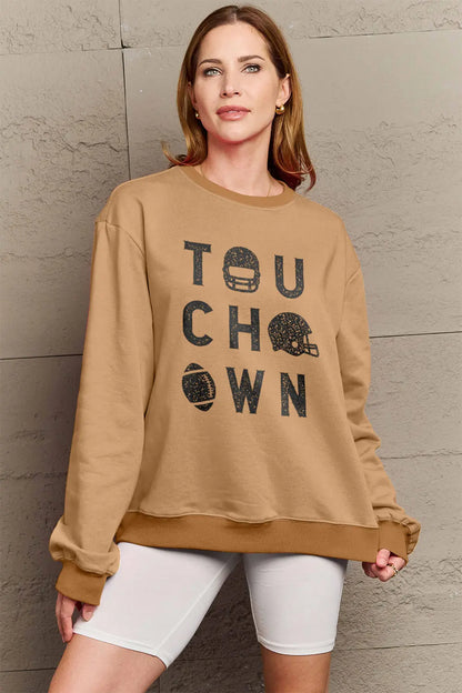 Simply Love Full Size TOUCHDOWN Long Sleeve Sweatshirt Trendsi