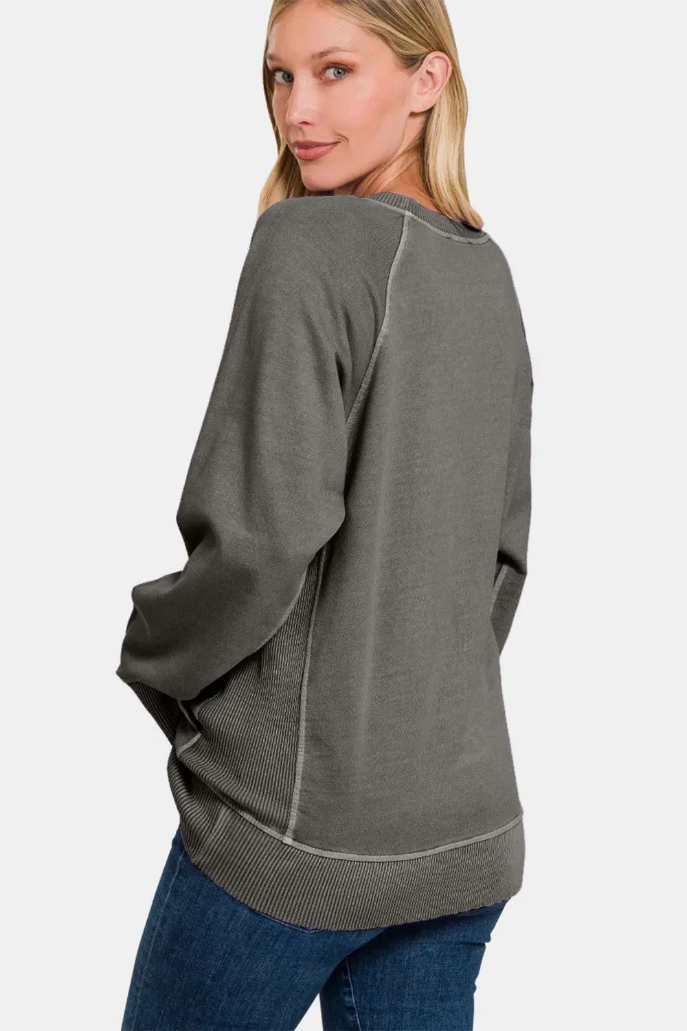 Zenana Round Neck Long Sleeve Sweatshirt Trendsi