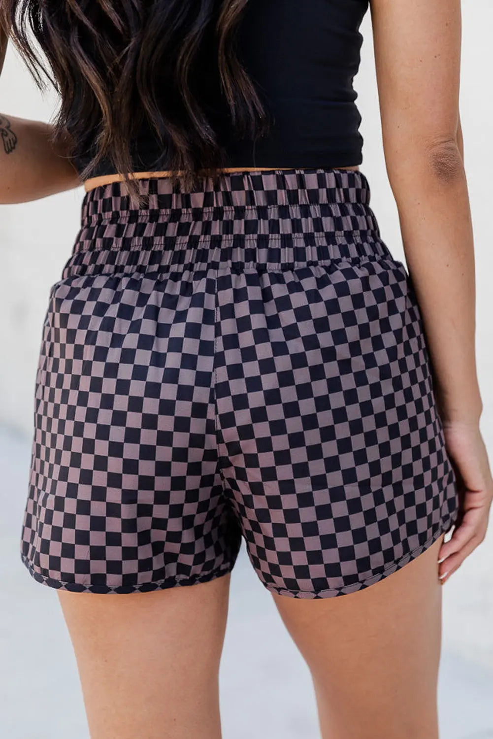 Checkered Elastic Waist Shorts Trendsi