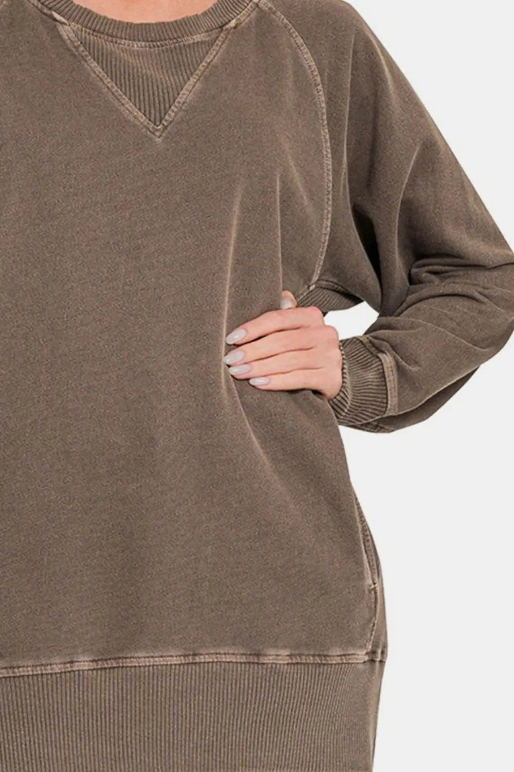 Zenana Round Neck Long Sleeve Sweatshirt Trendsi