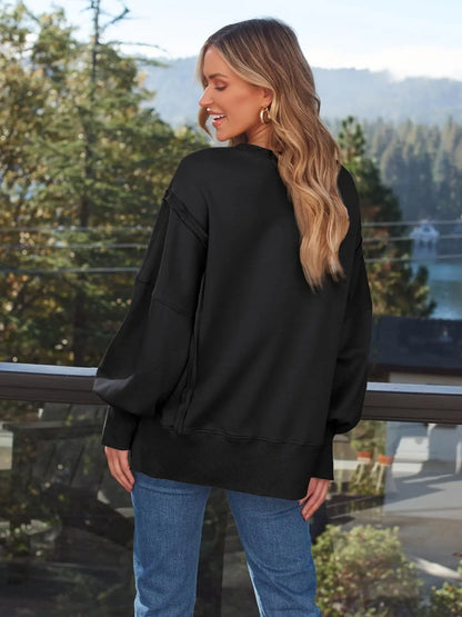 Slit Round Neck Long Sleeve Sweatshirt Trendsi