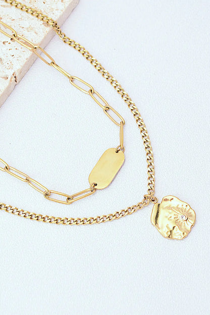 Gold-Plated Double-Layered Pendant Necklace Trendsi