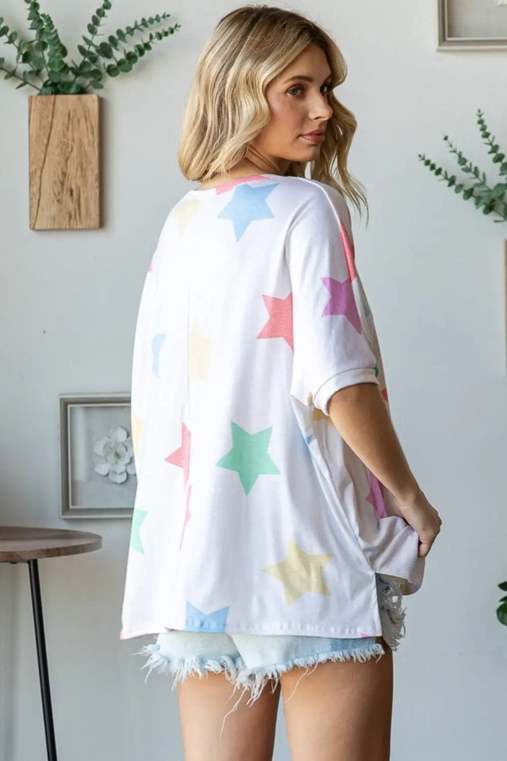 HOPELY Full Size Multi Colored Star Print T-Shirt Trendsi