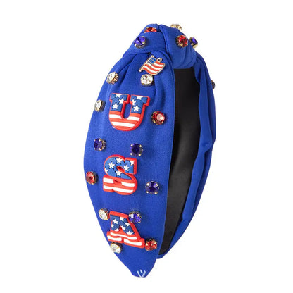 Flag Colors Headband Red White Blue Rhinestone CJ Dropshipping